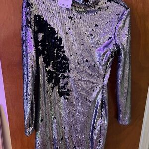 House of CB Silver and Black Sequin Mini Dress